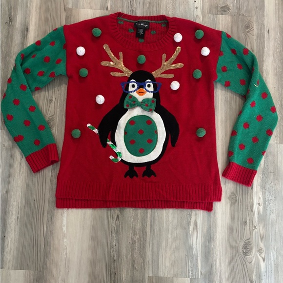 Festive Red and Green Penguin Sweater - Picture 1 of 6